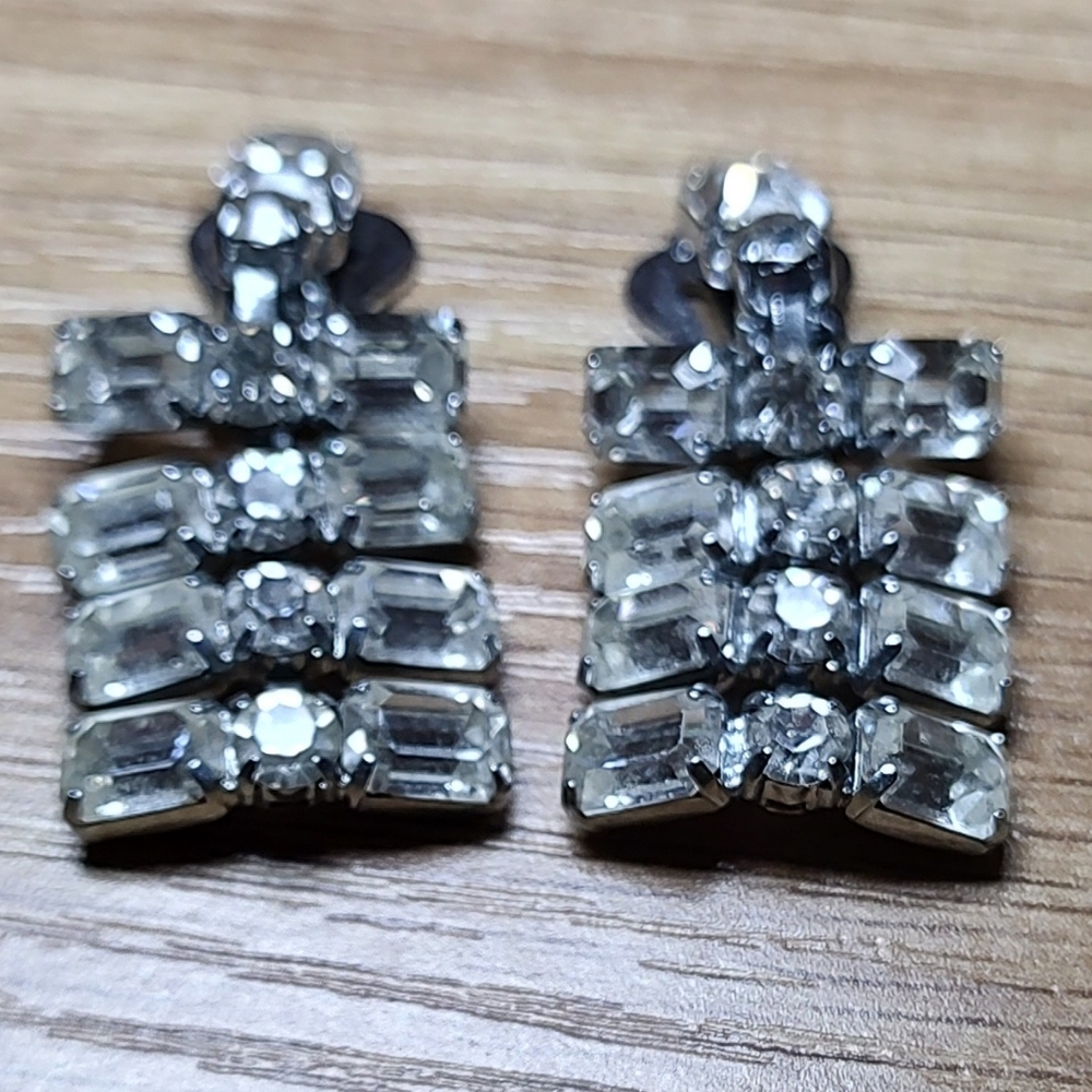 Elegant Crystal Clip-on Dangle Earrings Women's Jewelry Silver